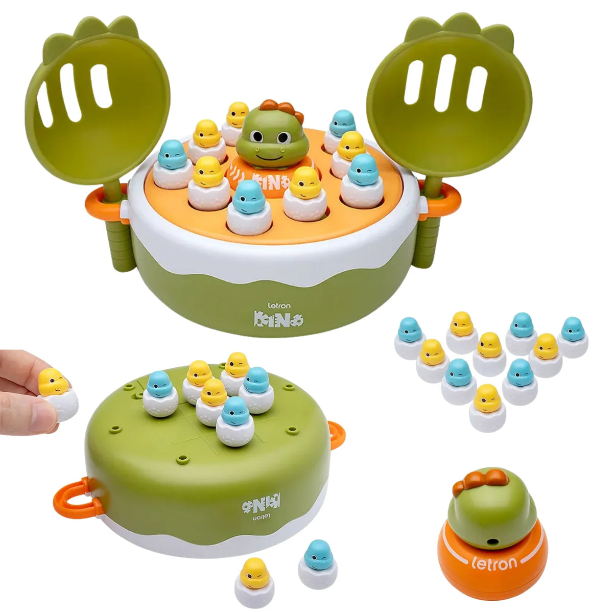 Jogo Dino 3 em 1: Pula e Pega, Boliche e Jogo da Velha Letron