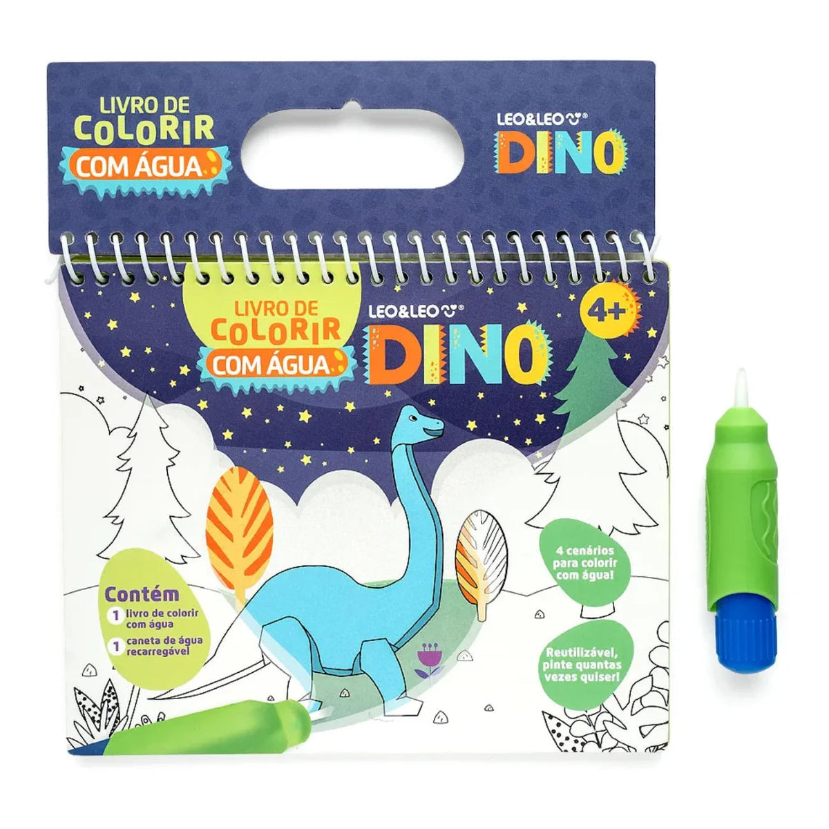 Livro de Colorir e Pintar com Água Aquabook Dinossauro Divertido Leo e Leo