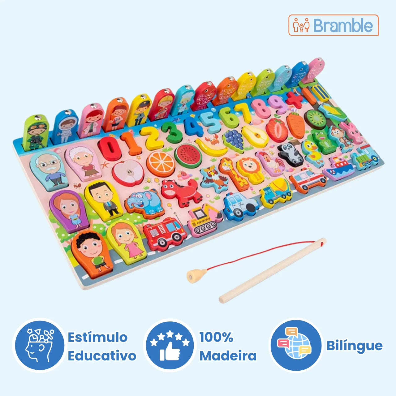 Tabuleiro Educativo Montessori 100% Madeira 63 Peças