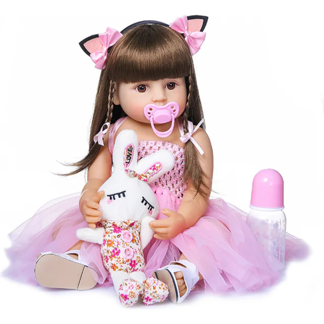 Boneca Bebê Reborn Realista 55cm com Acessórios Coelhinha Brastoy