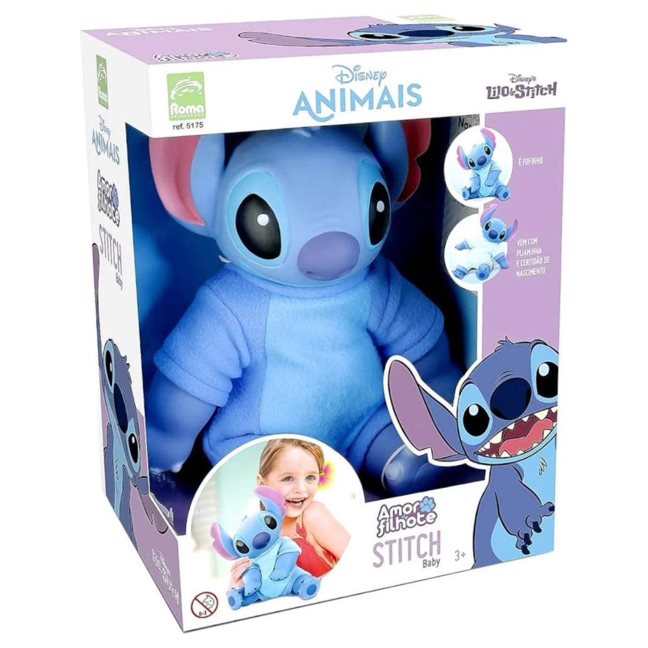 Boneco Stitch Pelúcia Original com Roupinha e Certidão de Nascimento Disney Roma Brinquedos