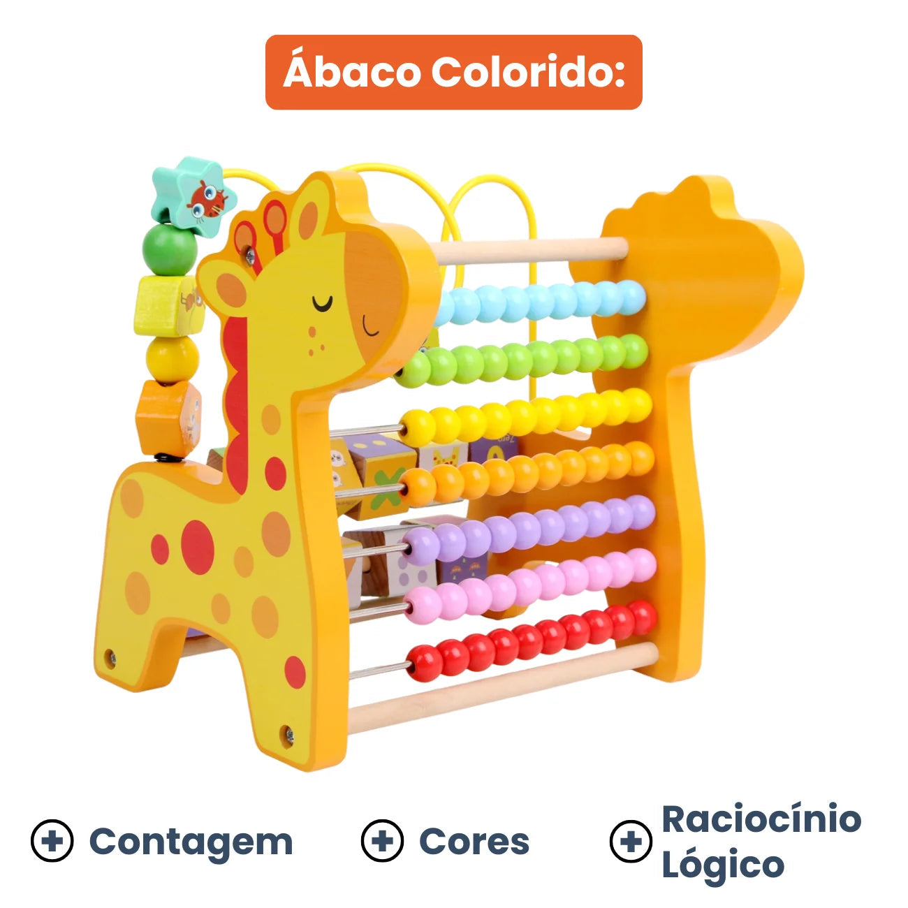 Brinquedo Educativo 3 em 1 Montessori: Ábaco Colorido, Aramado e Cubos Didáticos Bramble