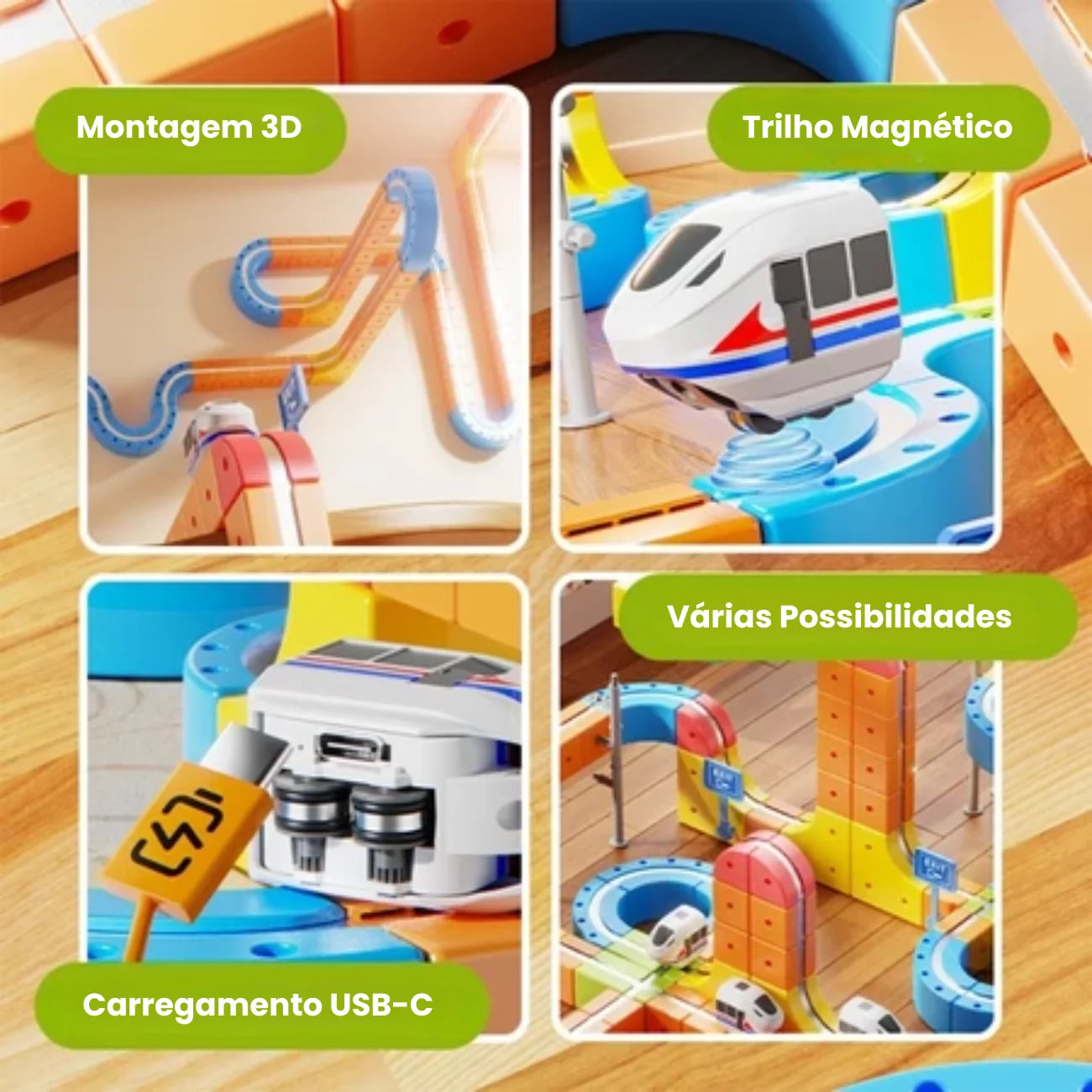 Brinquedo Trem Magnético com Pista de Montar e Encaixar Bramble