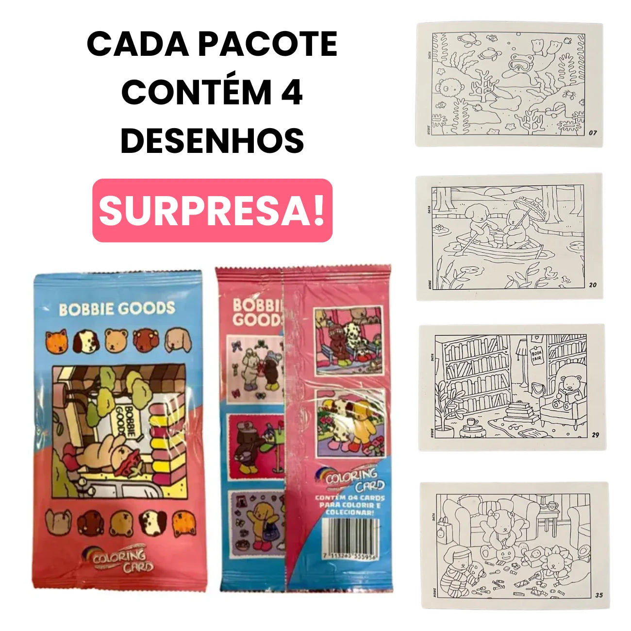 Cards Colecionáveis Bobbie Goods com Desenhos Surpresas Para Colorir Bramble