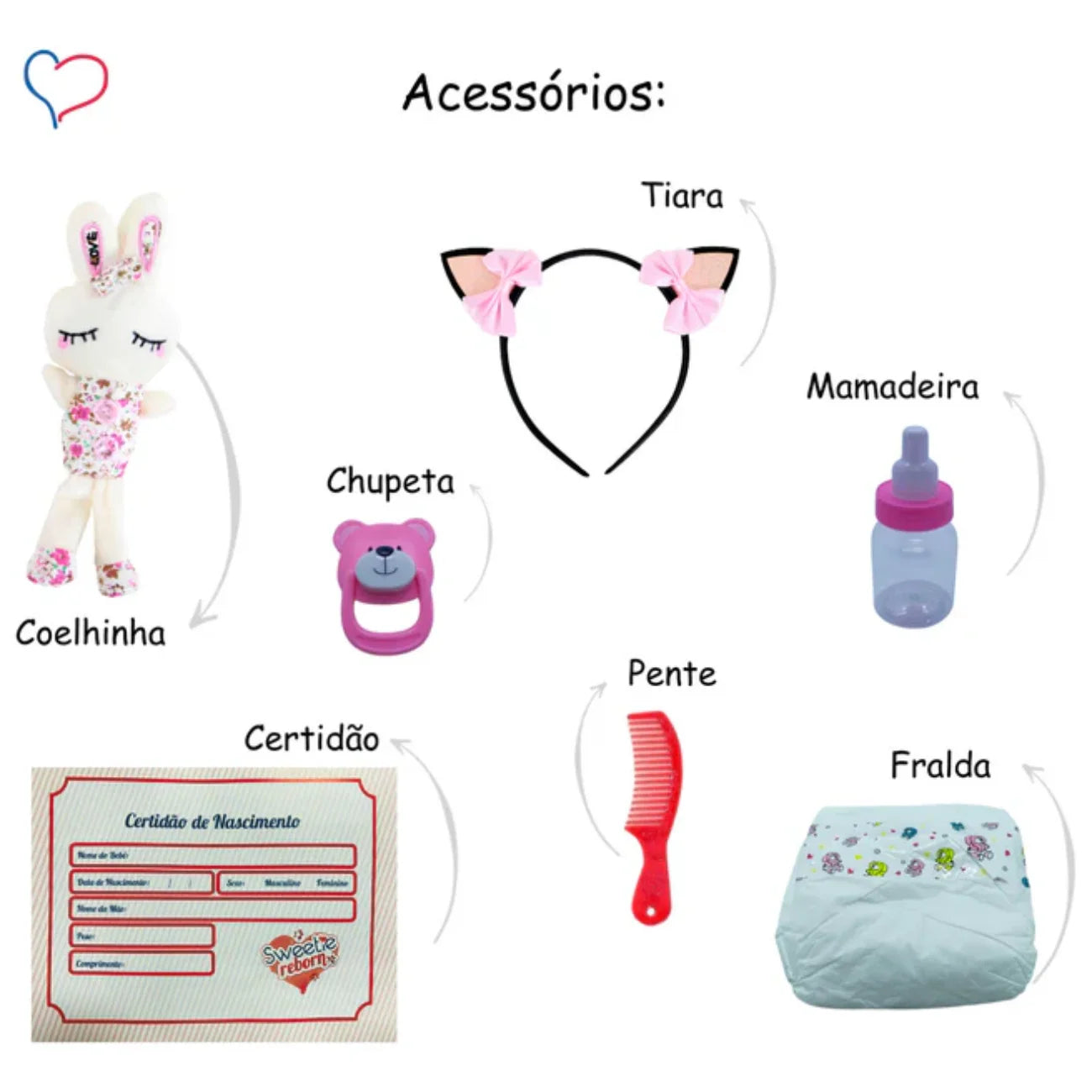 Boneca Bebê Reborn Realista 55cm com Acessórios Coelhinha Brastoy