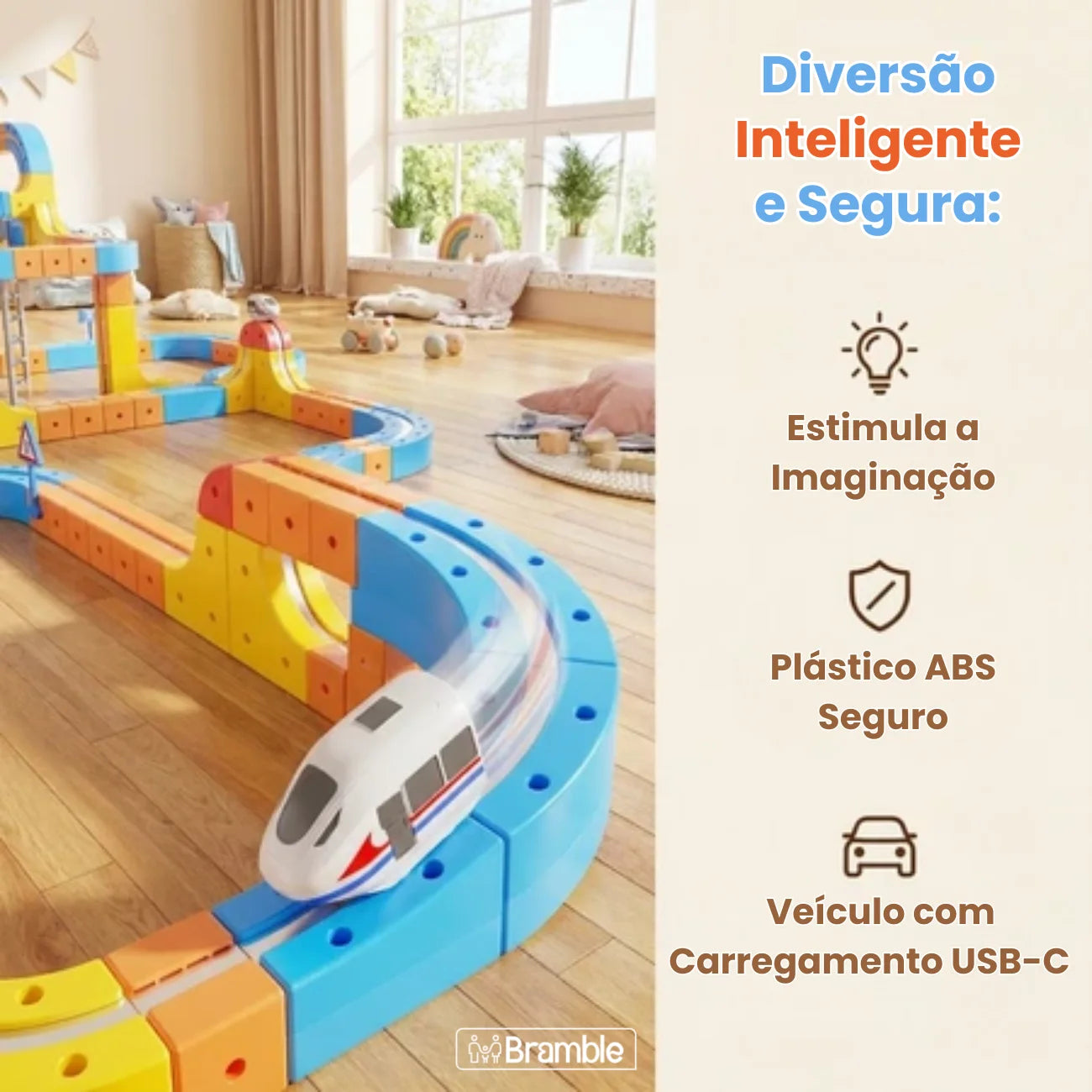 Brinquedo Trem Magnético com Pista de Montar e Encaixar Bramble