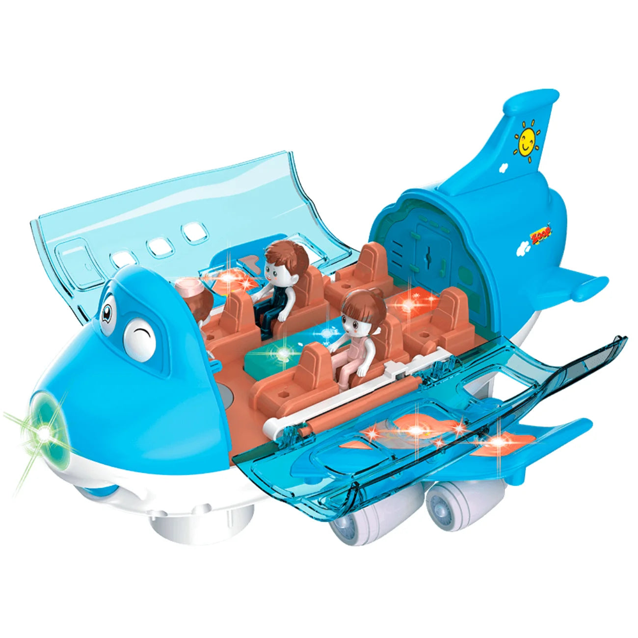 Brinquedo Avião Musical Com Luzes e Som Bate e Volta Gira 360º Azul e Rosa ZoopToys