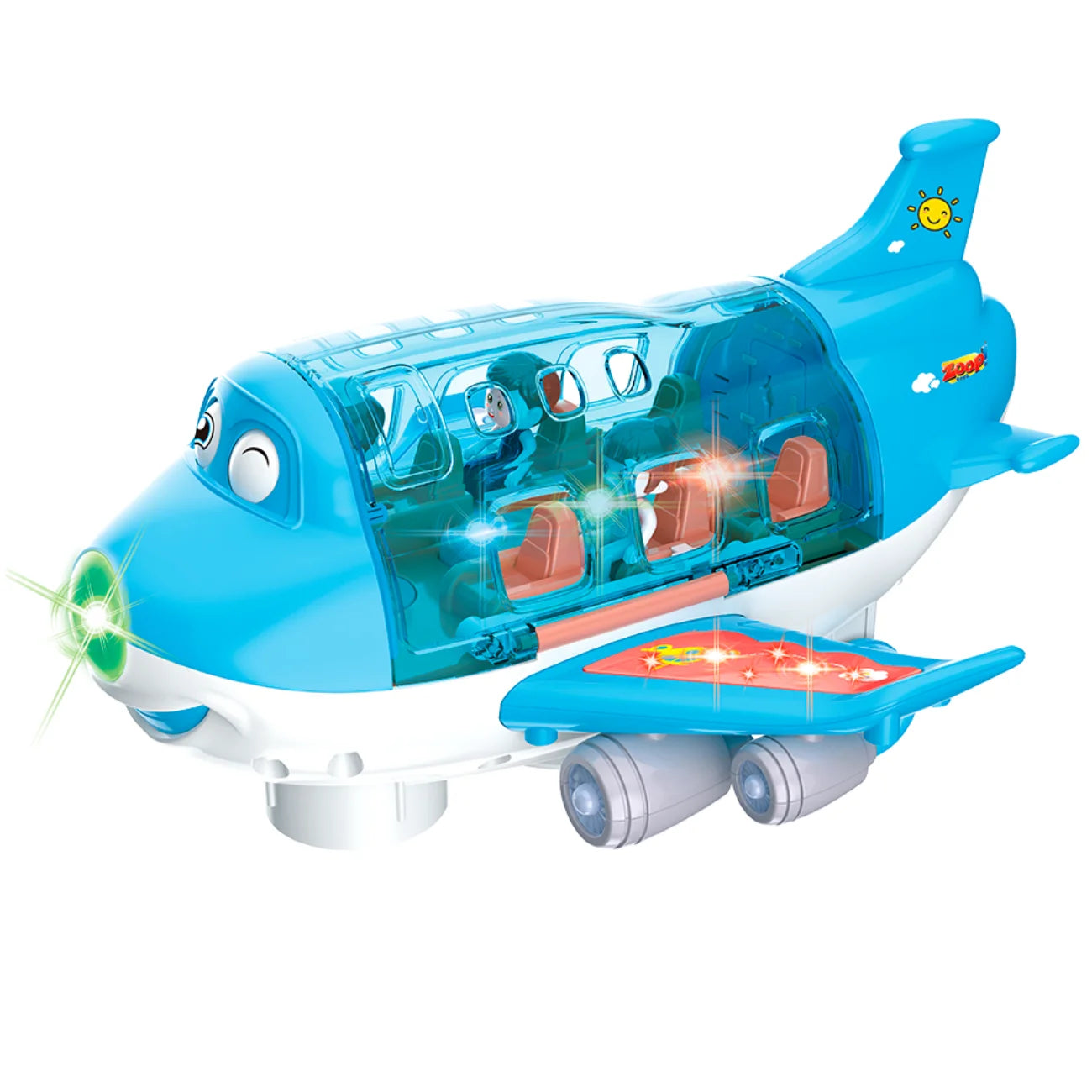 Brinquedo Avião Musical Com Luzes e Som Bate e Volta Gira 360º Azul e Rosa ZoopToys