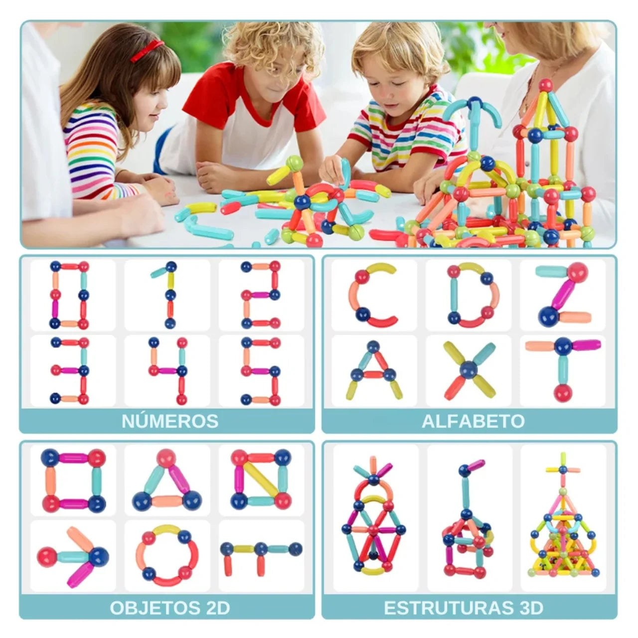 Blocos de Montar Magnéticos Brinquedo Educativo para Construção - Bramble