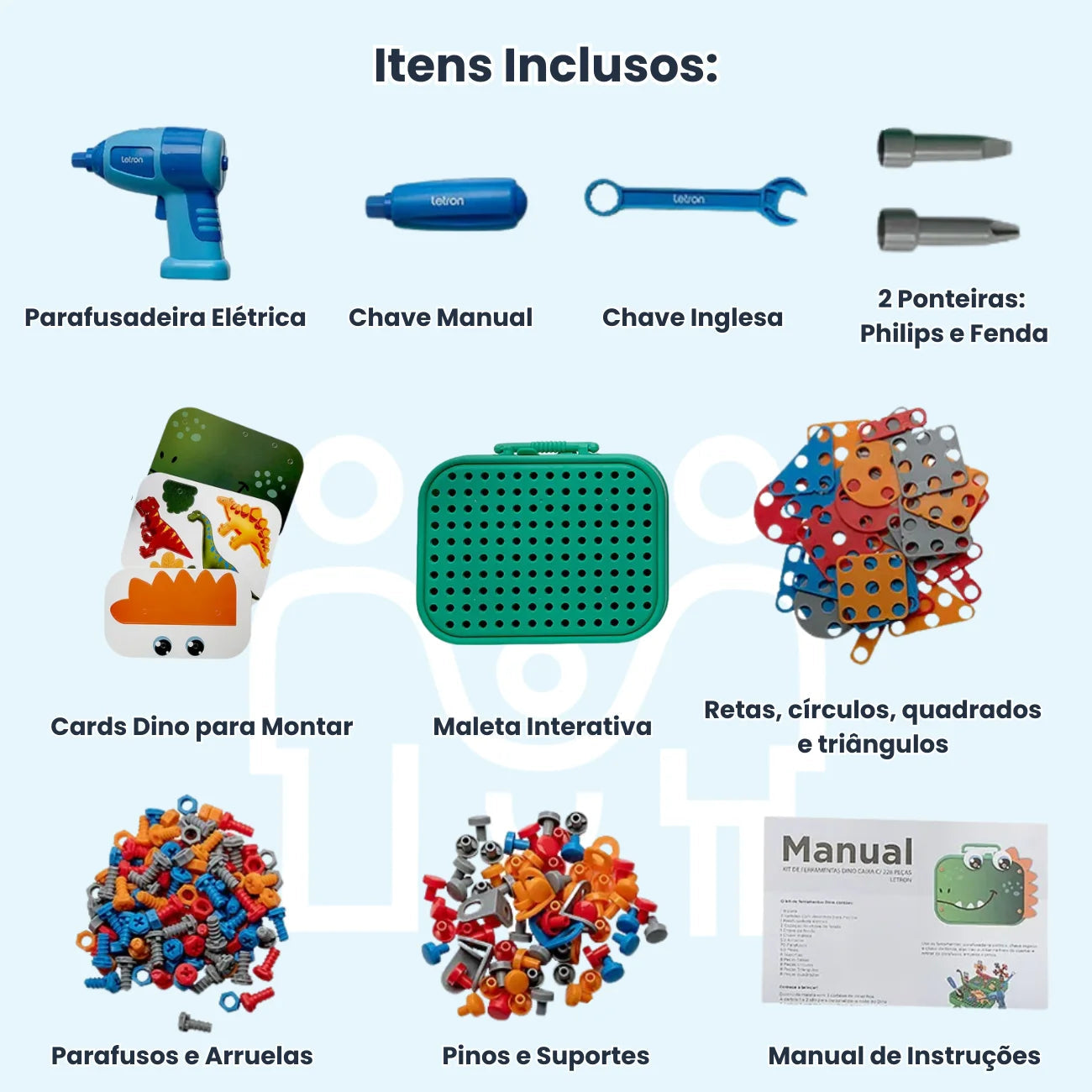 Kit Ferramentas Brinquedo Infantil com Parafusadeira e Maleta 228 Peças Letron