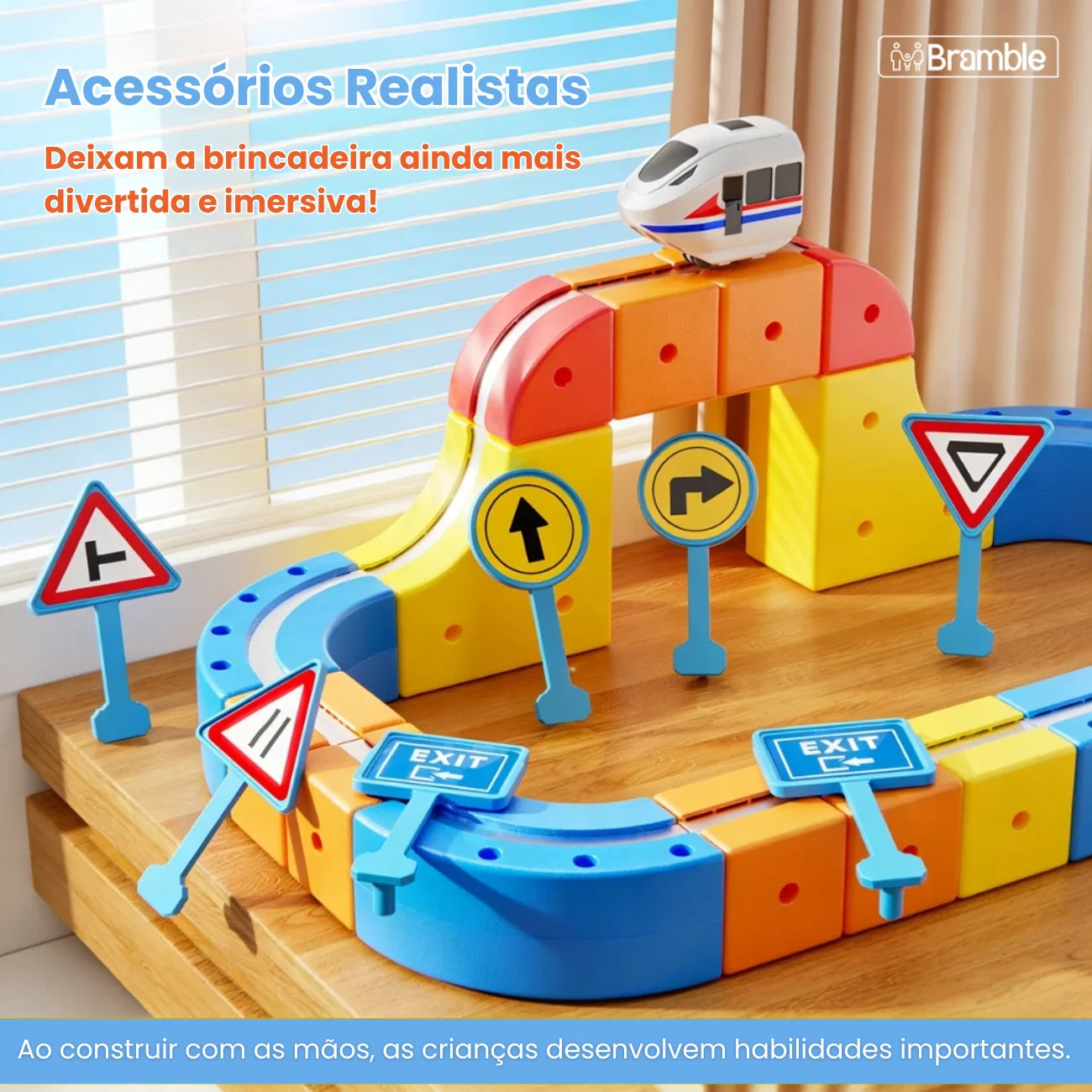 Brinquedo Trem Magnético com Pista de Montar e Encaixar Bramble