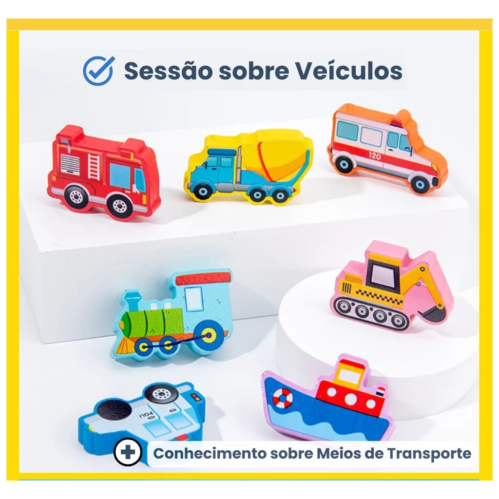 Tabuleiro Educativo Montessori 100% Madeira 63 Peças