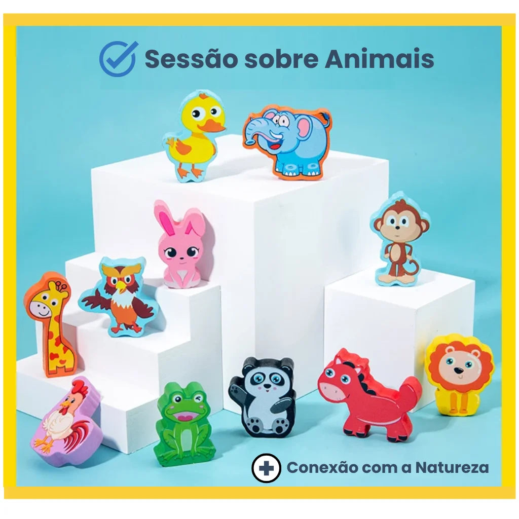 Tabuleiro Educativo Montessori 100% Madeira 63 Peças