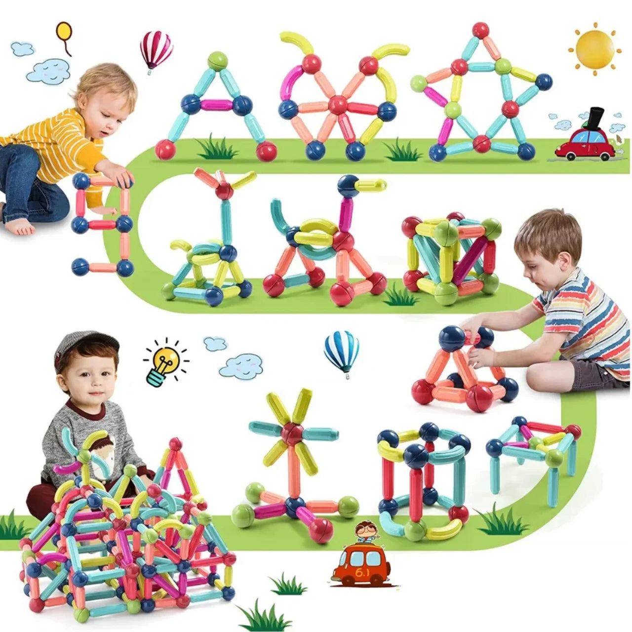 Blocos de Montar Magnéticos Brinquedo Educativo para Construção - Bramble
