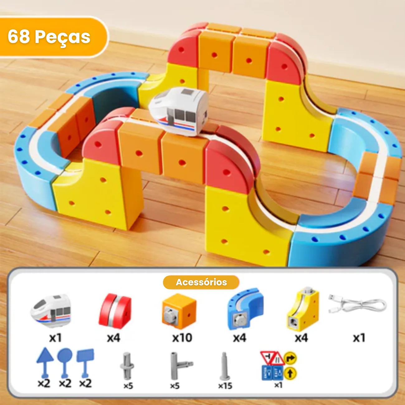 Brinquedo Trem Magnético com Pista de Montar e Encaixar Bramble