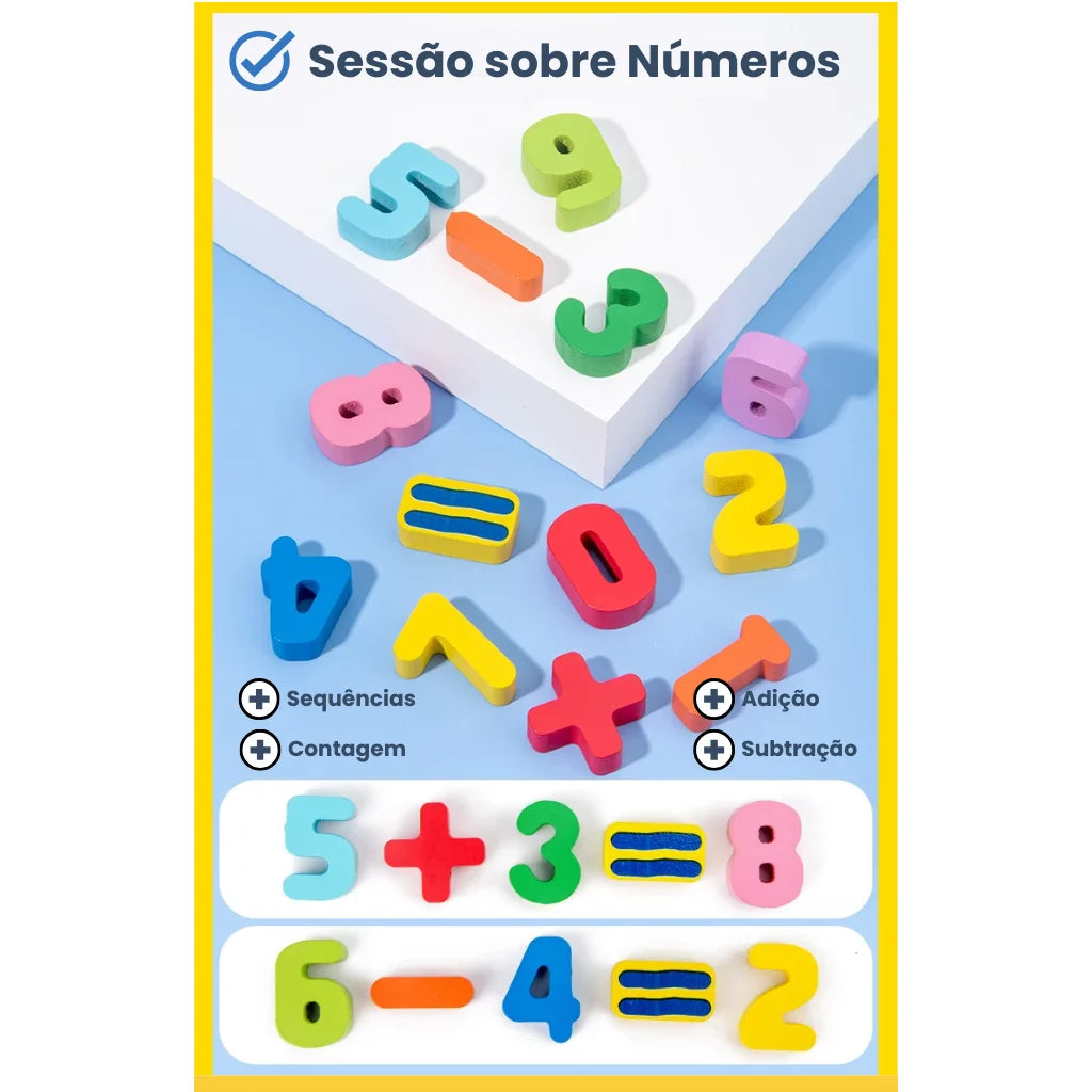 Tabuleiro Educativo Montessori 100% Madeira 63 Peças
