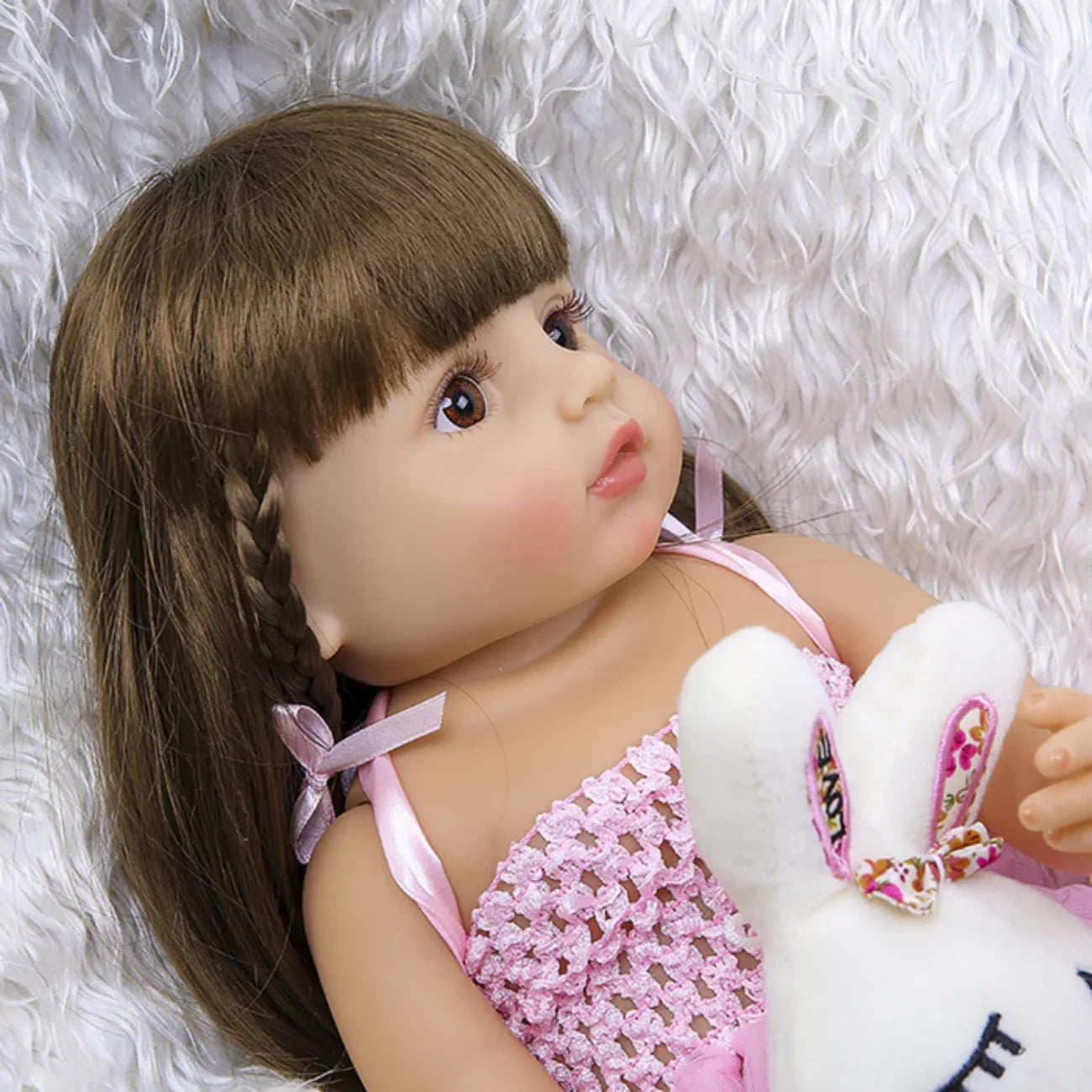 Boneca Bebê Reborn Realista 55cm com Acessórios Coelhinha Brastoy