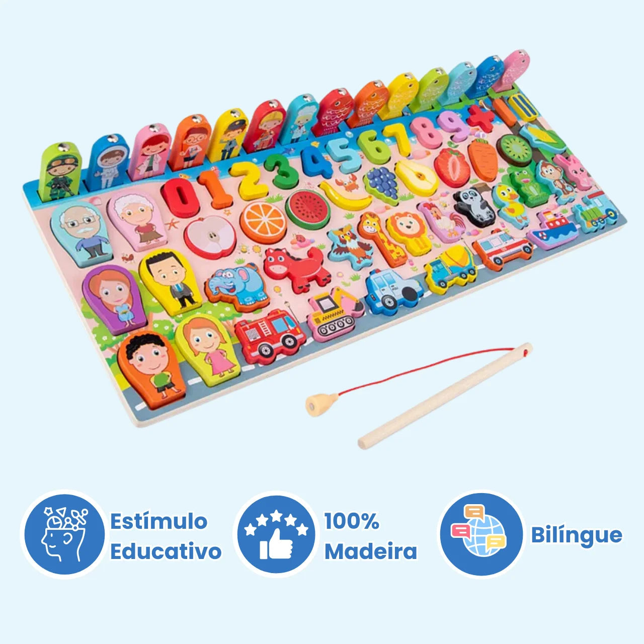 Brinquedo Tabuleiro Pedagógico Montessori 63 Peças em Madeira COMERCIAL RB