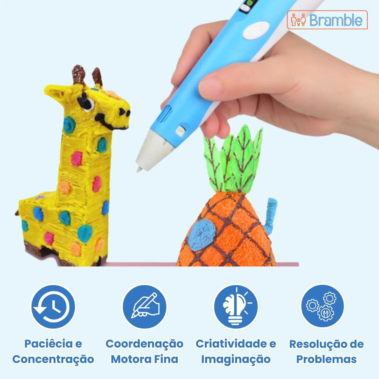 Caneta 3D Infantil com Filamento Colorido para Desenhos e Objetos Criativos Bramble