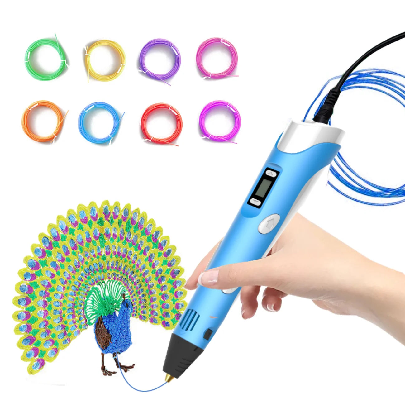 Caneta 3D Infantil com Filamento Colorido para Desenhos e Objetos Criativos Bramble