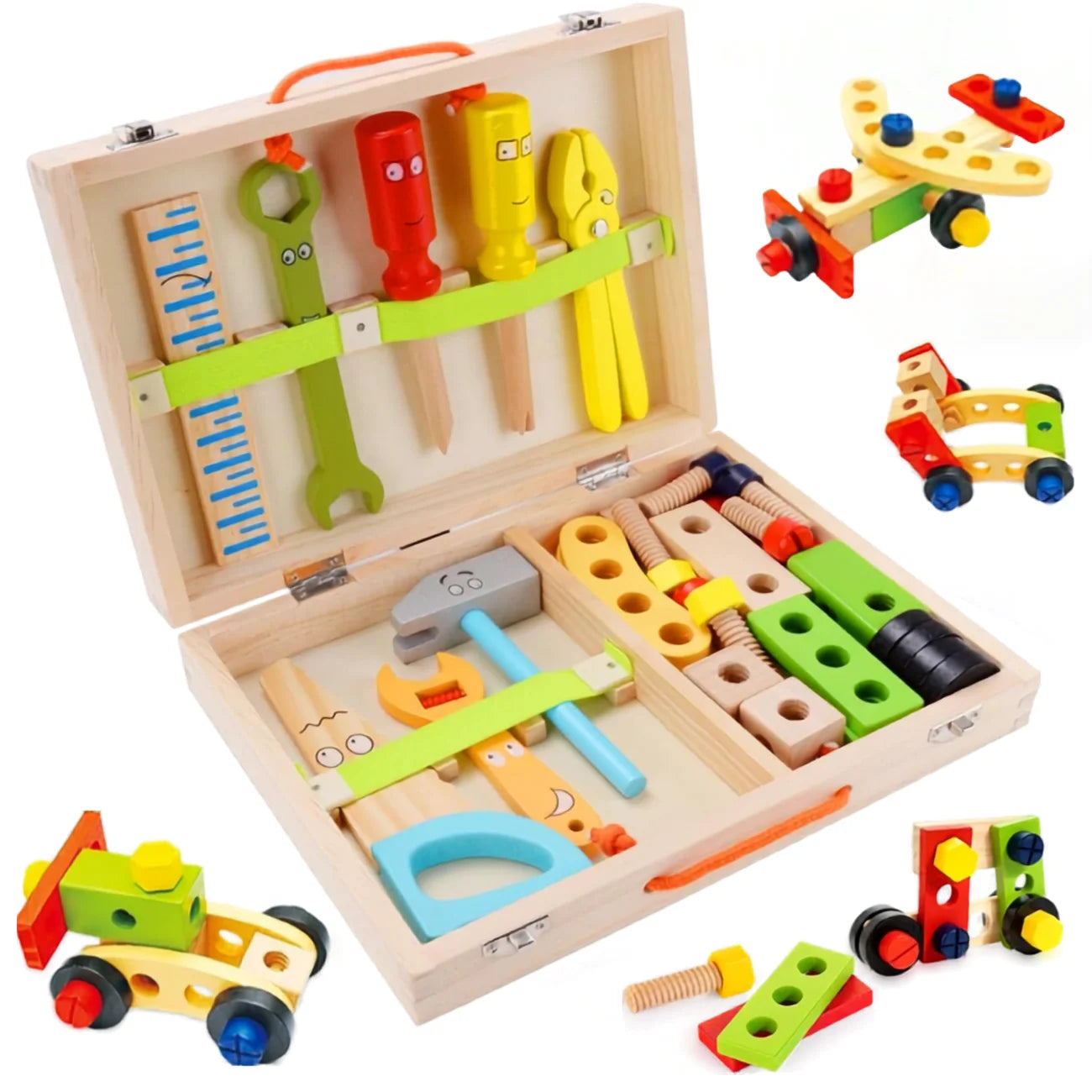Caixa de Ferramentas Infantil Brinquedo Montessori 34 Peças em Madeira Brastoy