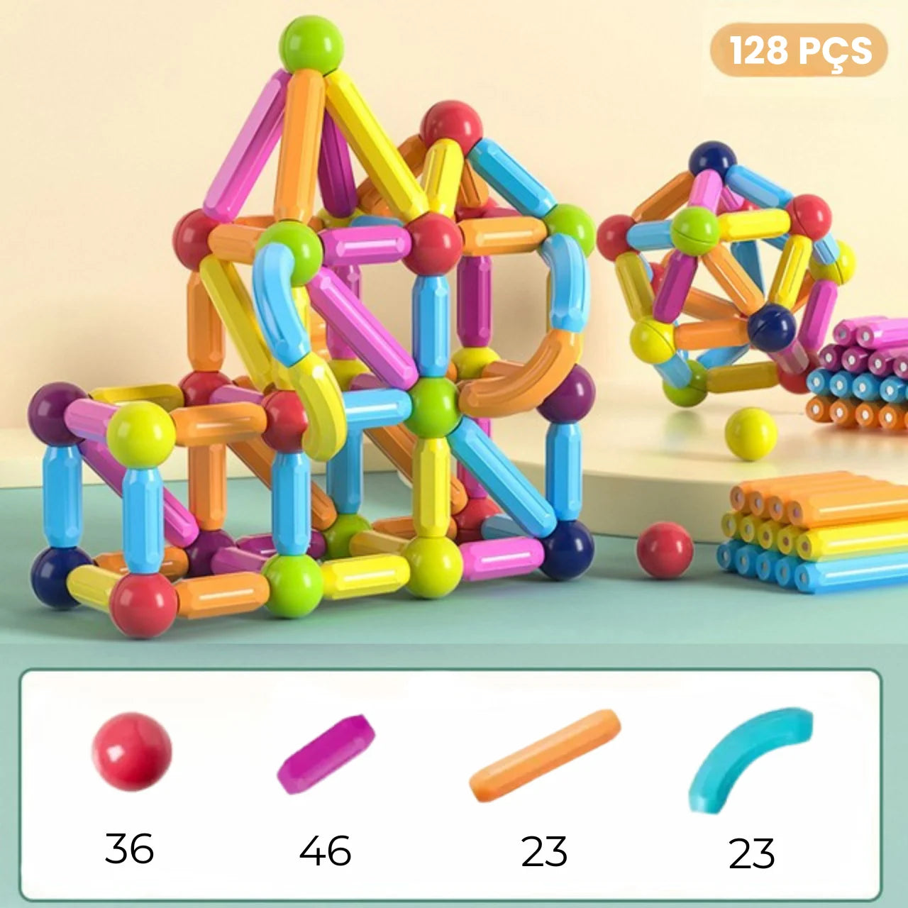 Blocos de Montar Magnéticos Brinquedo Educativo para Construção - Bramble