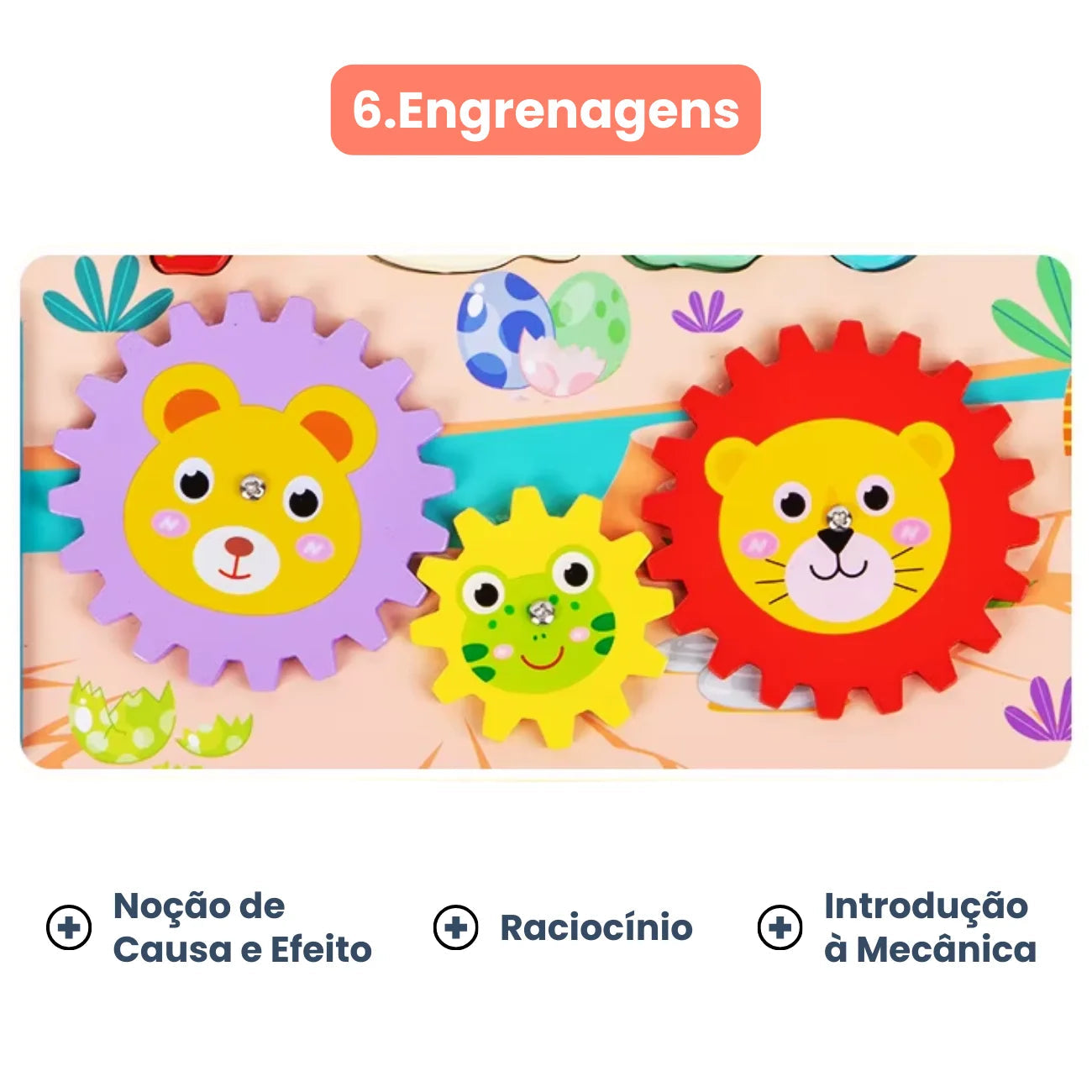 Brinquedo Tabuleiro Educativo Sensorial 7 em 1 Montessori com Dinossauros Frutas e Formas Bramble