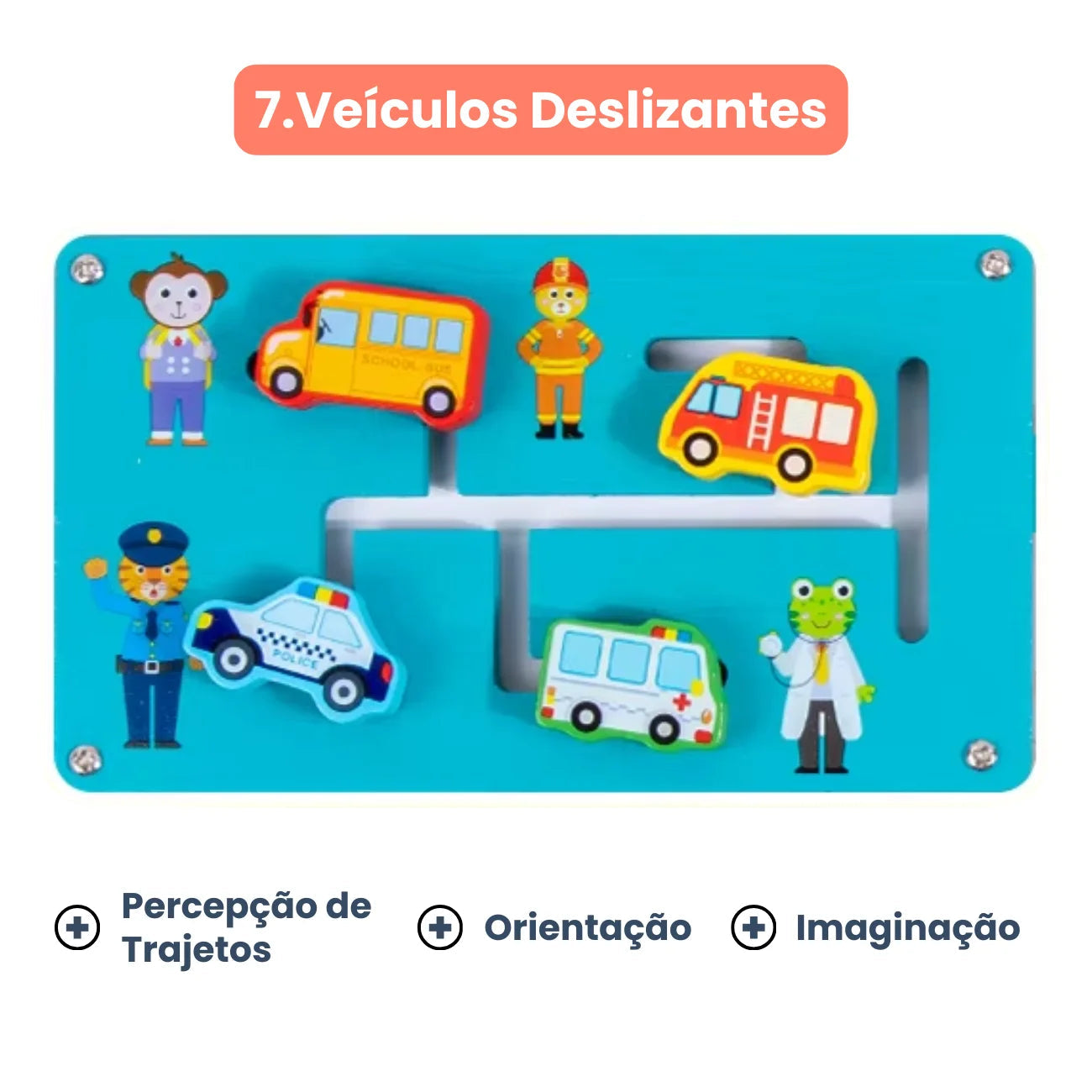 Brinquedo Tabuleiro Educativo Sensorial 7 em 1 Montessori com Dinossauros Frutas e Formas Bramble