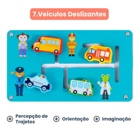 Brinquedo Tabuleiro Educativo Sensorial 7 em 1 Montessori com Dinossauros Frutas e Formas Bramble