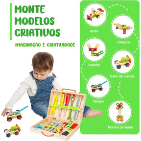 Caixa de Ferramentas Infantil Brinquedo Montessori 34 Peças em Madeira Brastoy