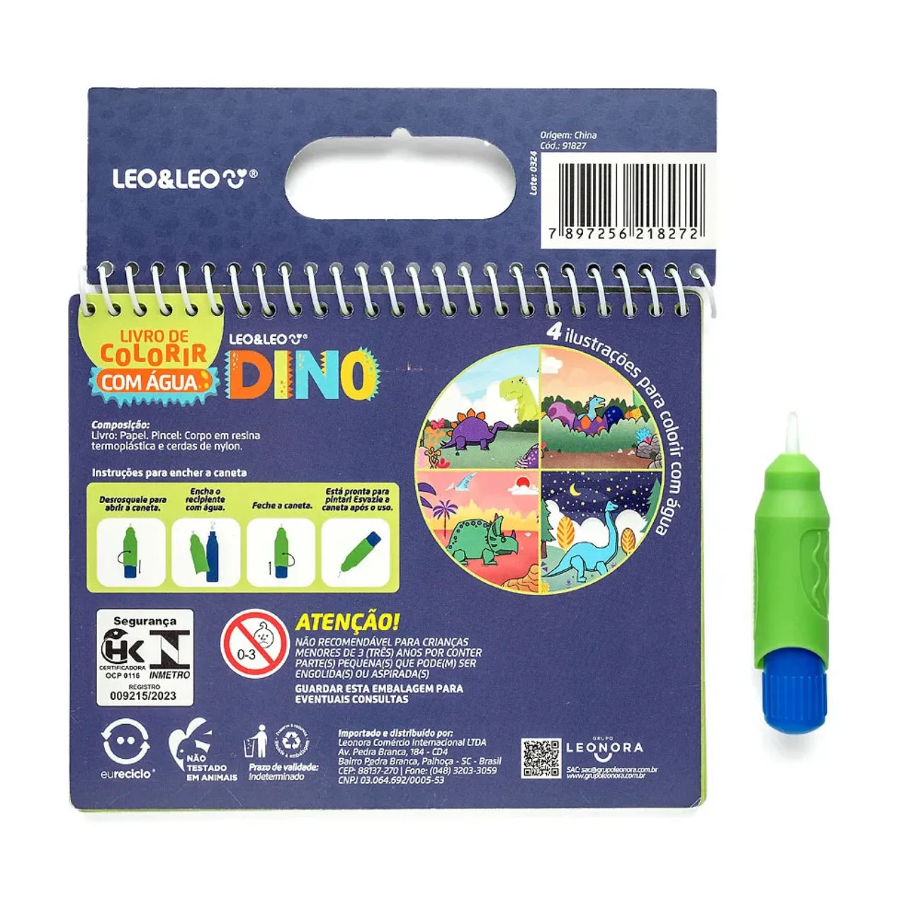 Livro de Colorir e Pintar com Água Aquabook Dinossauro Divertido Leo e Leo