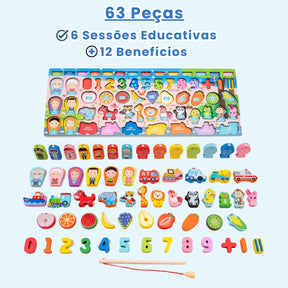 Tabuleiro Educativo Montessori 100% Madeira 63 Peças