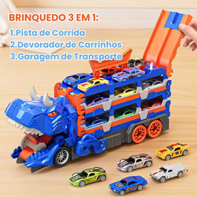 Brinquedo Caminhão Cegonha Dinossauro REX Engole Carros 3 em 1 Pista Radical Bramble
