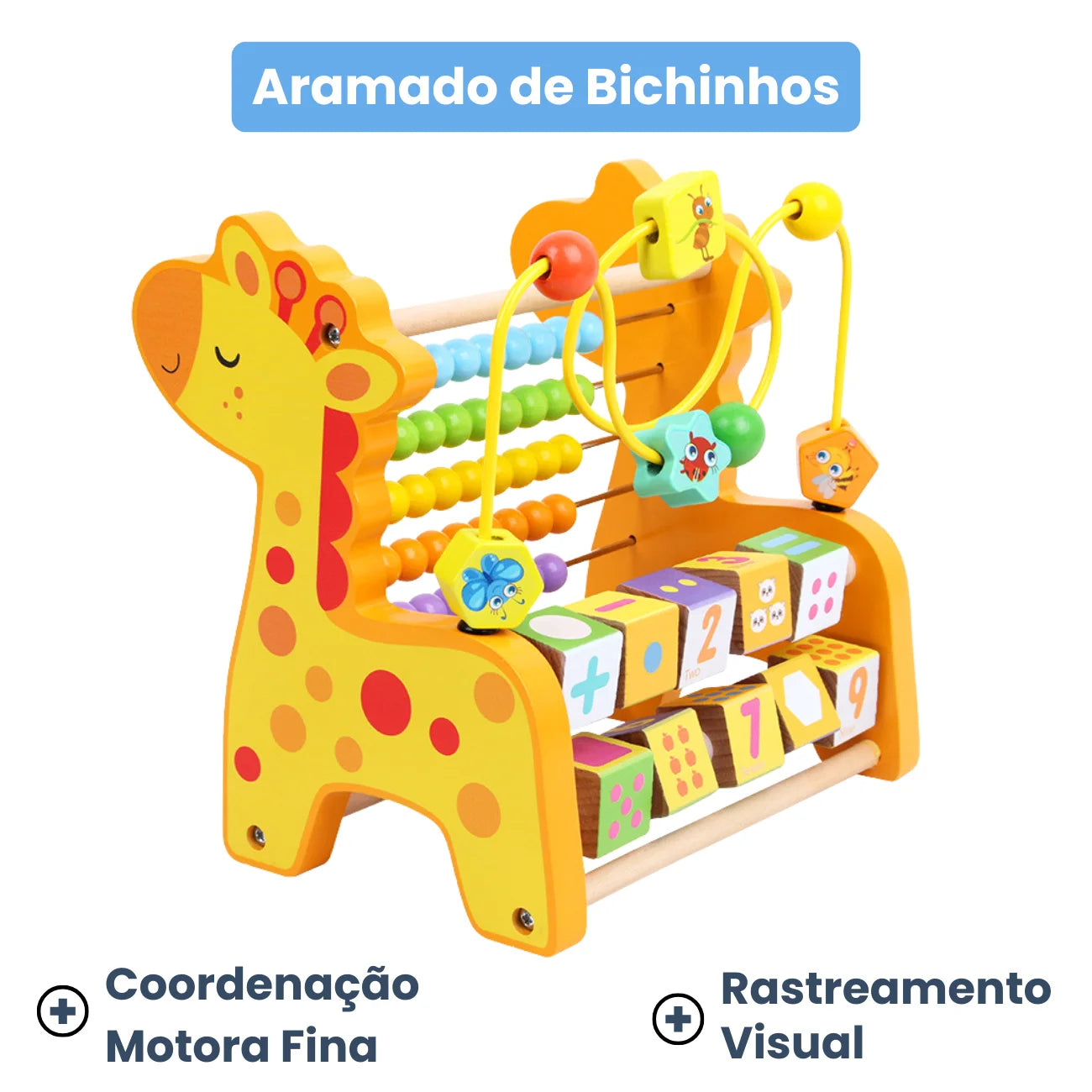 Brinquedo Educativo 3 em 1 Montessori: Ábaco Colorido, Aramado e Cubos Didáticos Bramble