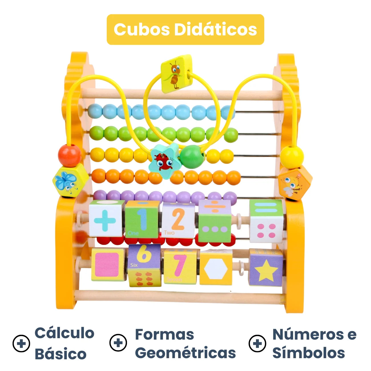 Brinquedo Educativo 3 em 1 Montessori: Ábaco Colorido, Aramado e Cubos Didáticos Bramble