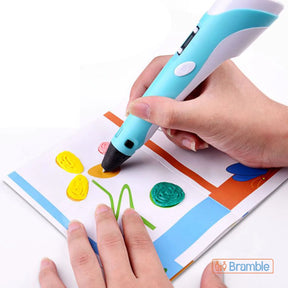 Caneta 3D Infantil com Filamento Colorido para Desenhos e Objetos Criativos Bramble