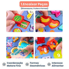 Brinquedo Tabuleiro Educativo Sensorial 7 em 1 Montessori com Dinossauros Frutas e Formas Bramble