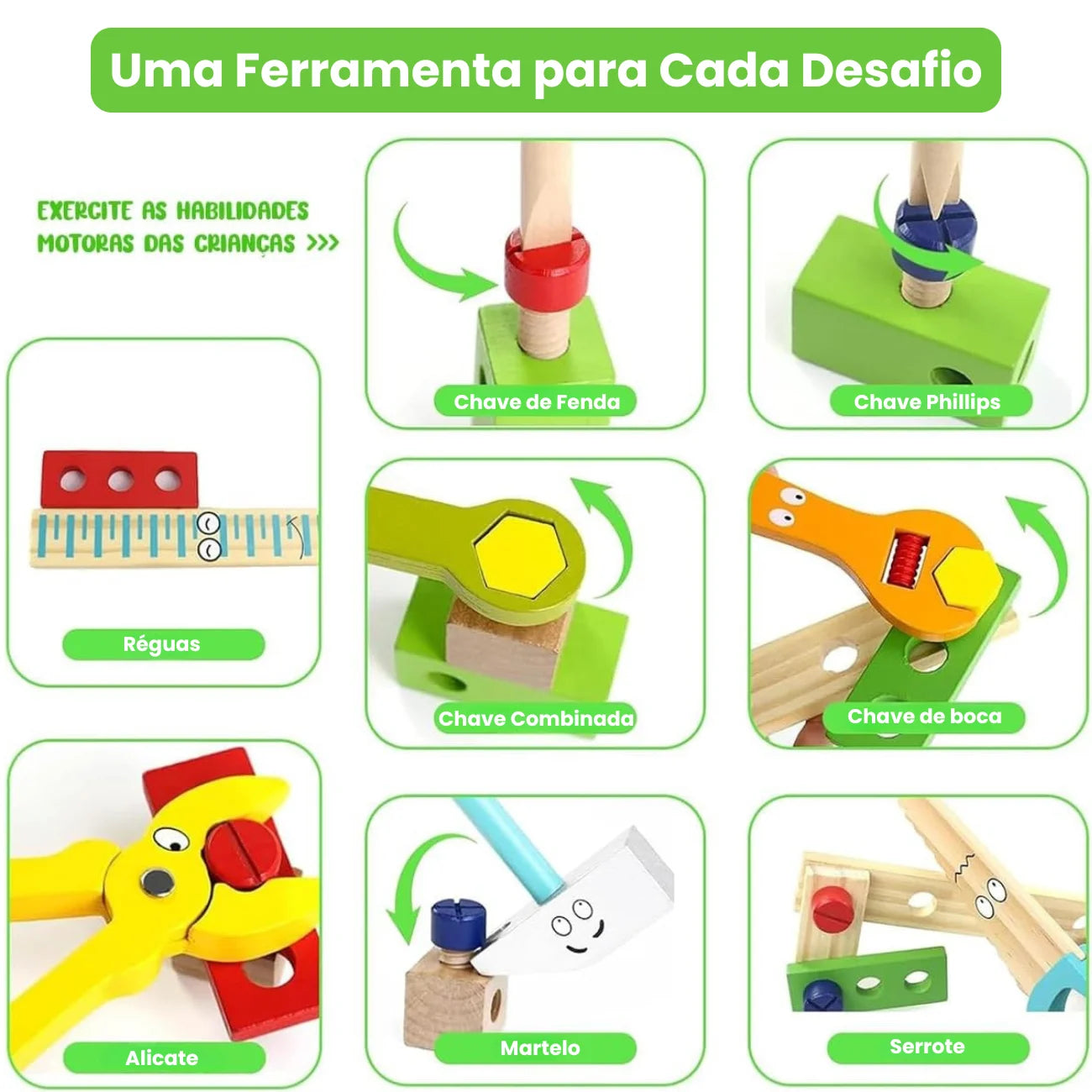 Caixa de Ferramentas Infantil Brinquedo Montessori 34 Peças em Madeira Brastoy