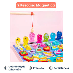 Brinquedo Tabuleiro Educativo Sensorial 7 em 1 Montessori com Dinossauros Frutas e Formas Bramble