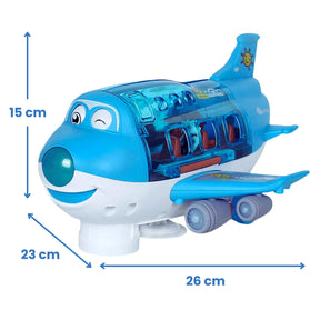 Avião Divertido Com Luzes e Som Bate e Volta Gira 360º Azul e Rosa