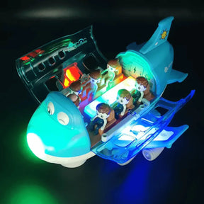 Avião Divertido Com Luzes e Som Bate e Volta Gira 360º Azul e Rosa