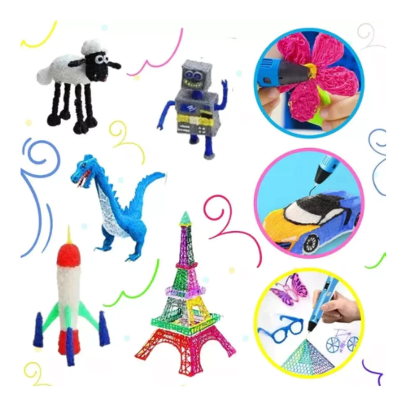 Caneta 3D Infantil com Filamento Colorido para Desenhos e Objetos Criativos Bramble