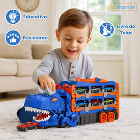 Brinquedo Caminhão Cegonha Dinossauro REX Engole Carros 3 em 1 Pista Radical Bramble