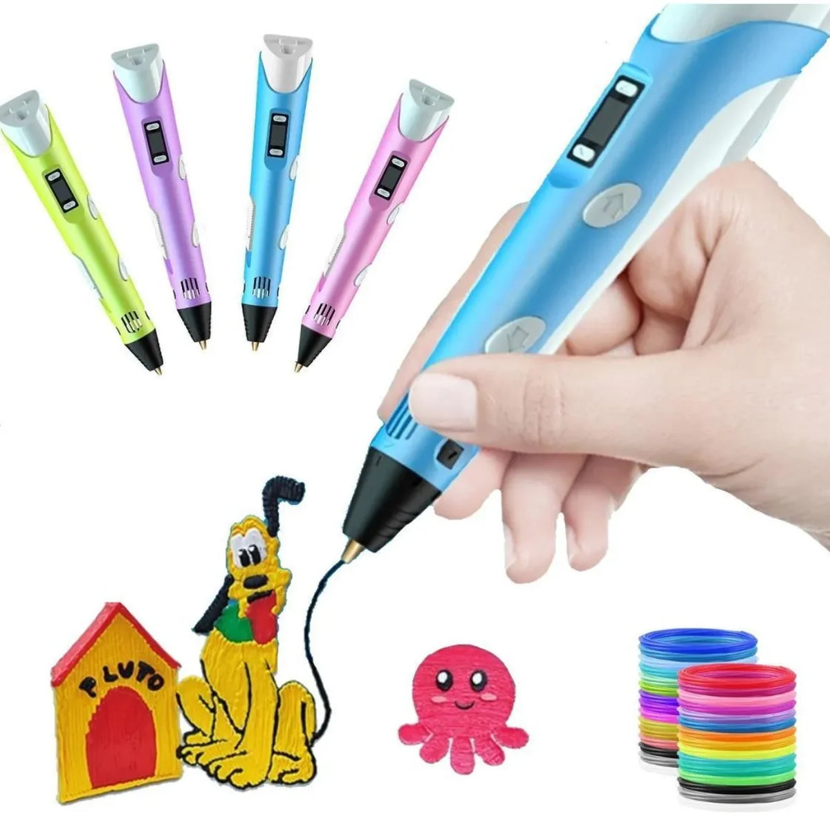 Caneta 3D Infantil com Filamento Colorido para Desenhar e Criar Objetos Bramble