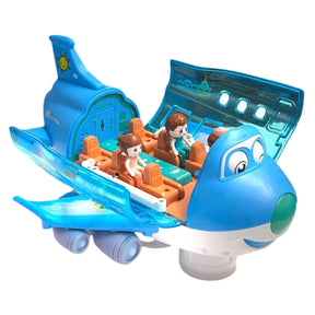 Avião Divertido Com Luzes e Som Bate e Volta Gira 360º Azul e Rosa