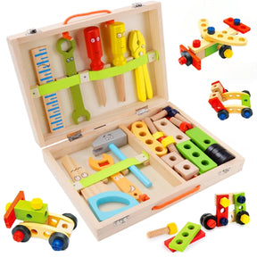 Caixa de Ferramentas Infantil Brinquedo Montessori 34 Peças em Madeira Brastoy
