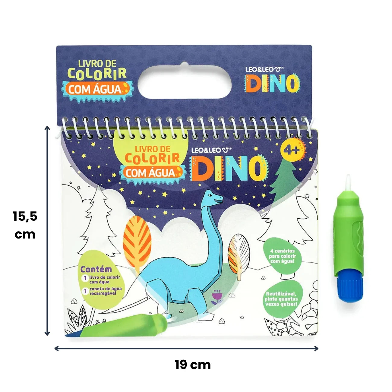 Livro de Colorir e Pintar com Água Aquabook Dinossauro Divertido Leo e Leo