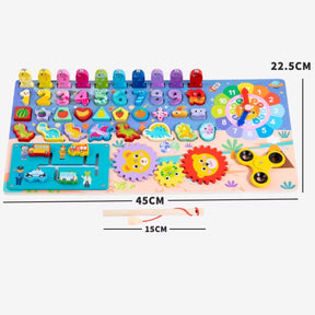 Brinquedo Tabuleiro Educativo Sensorial 7 em 1 Montessori com Dinossauros Frutas e Formas Bramble
