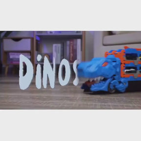 Caminhão Cegonha Brinquedo Dinossauro REX Devorador com Pista de Lançamento 3 em 1