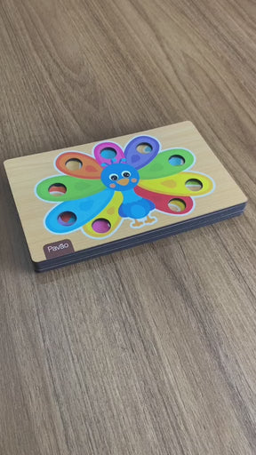 Jogo de Pegar Pompom Em Madeira Educativo com 63 Peças
